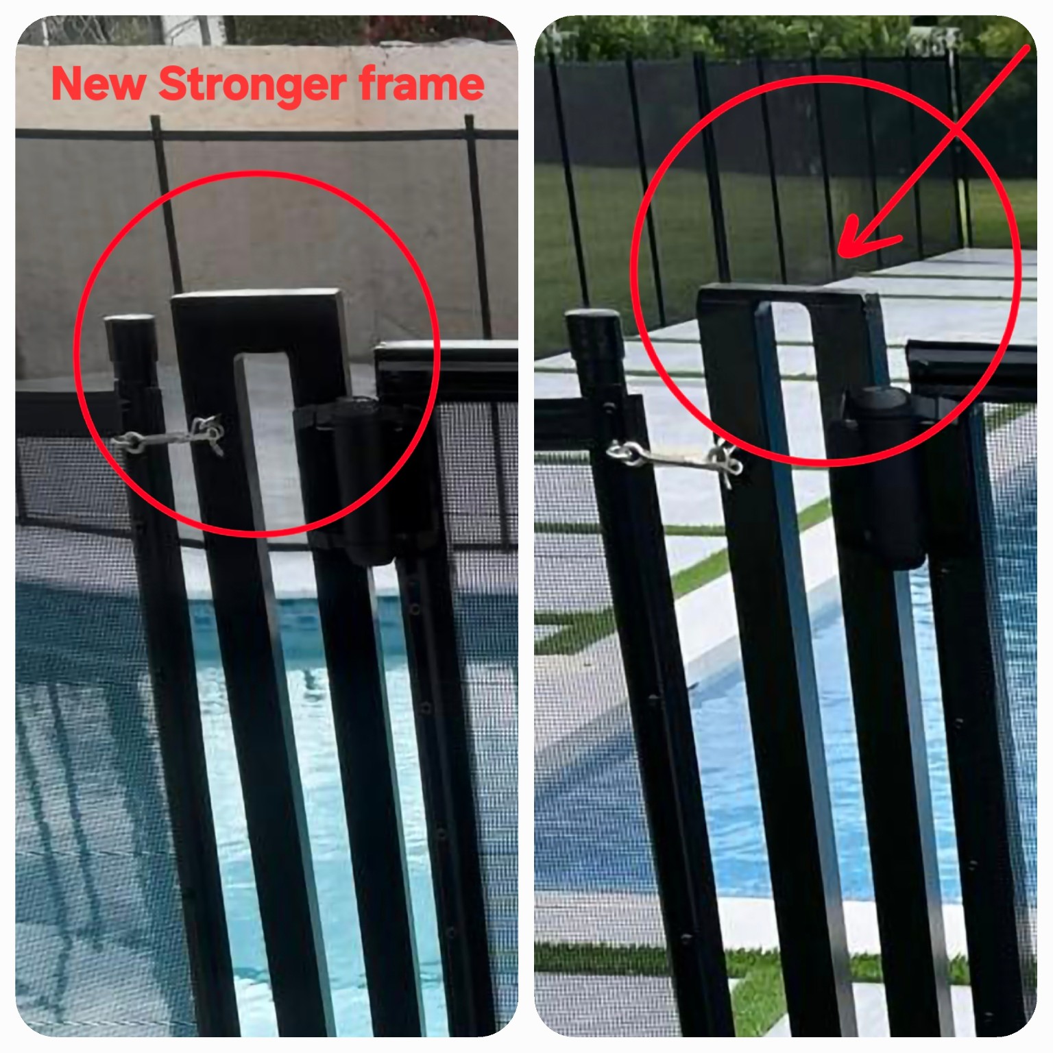 Comparison of the reinforced self-closing pool gate frame